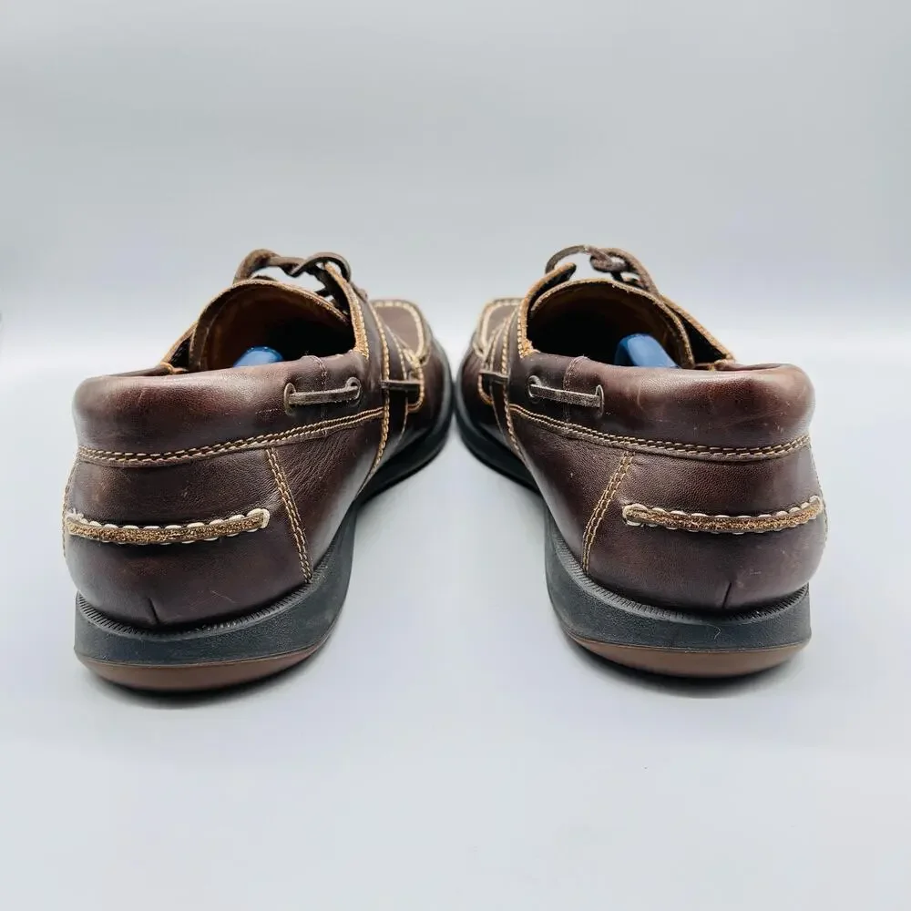 Ecco Shoes Mens 13 Brown Leather Boat Oxford Moc Toe Slip On Comfort Lace Up
